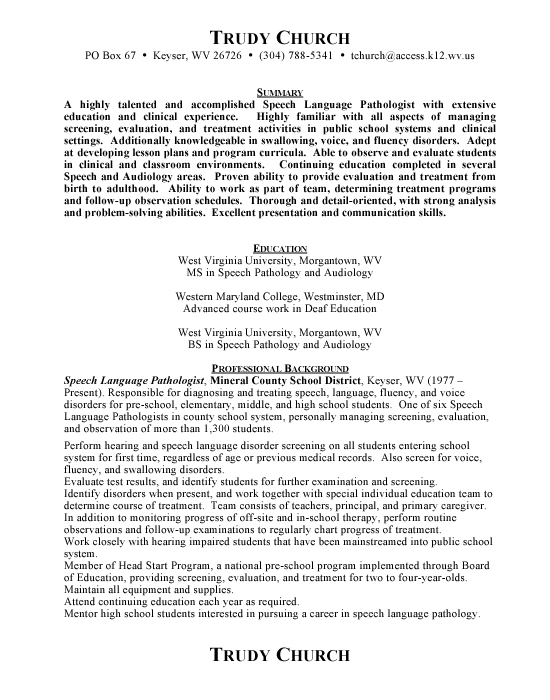 Speech Pathologist Sample Resume Example Template