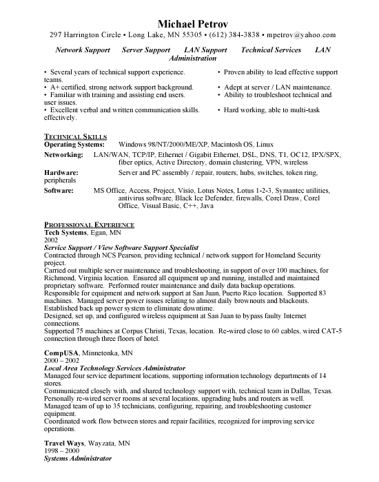 Software Support Sample Resume Example Templates