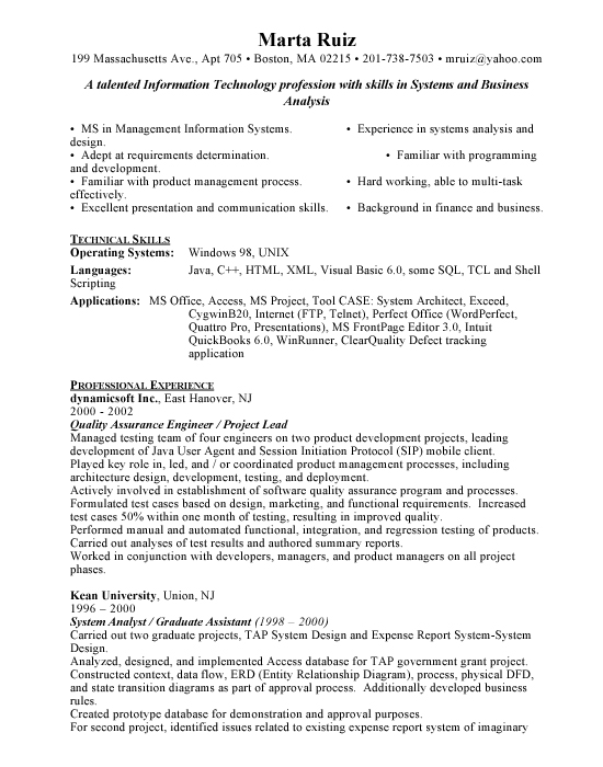 free simple resume samples. A QA resume example will help