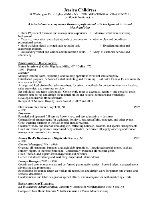 professional curriculum vitae layout. Visual Merchandising Sample