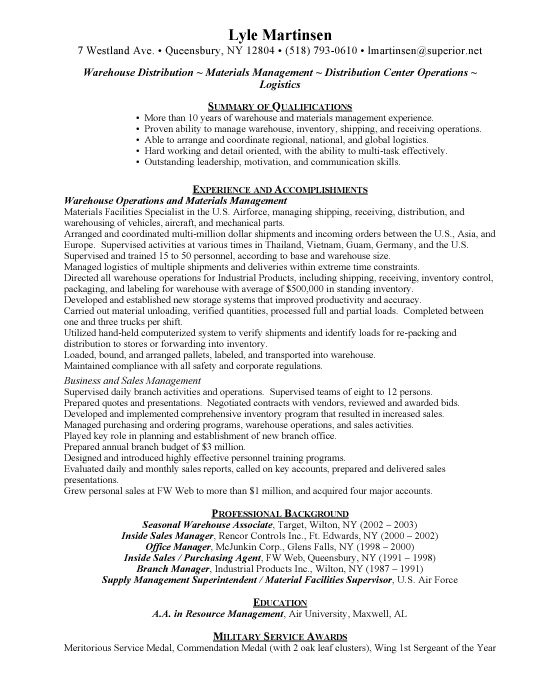 Warehouse Manager Sample Resume Example Template