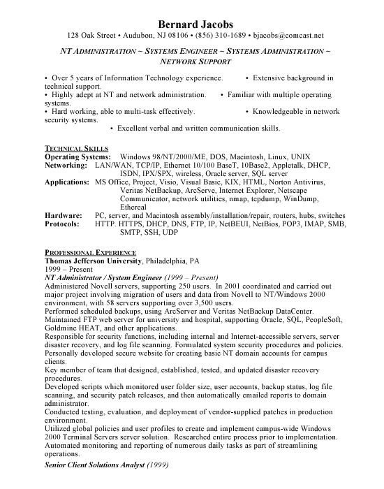 Windows Administrator Sample Resume Example Template